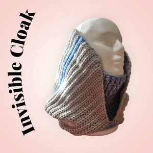 Gray and Blue Crochet Hooded Cowl